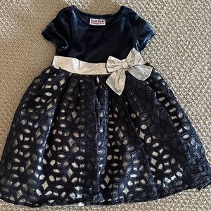 Elegant Navy and Silver Dress with Bow